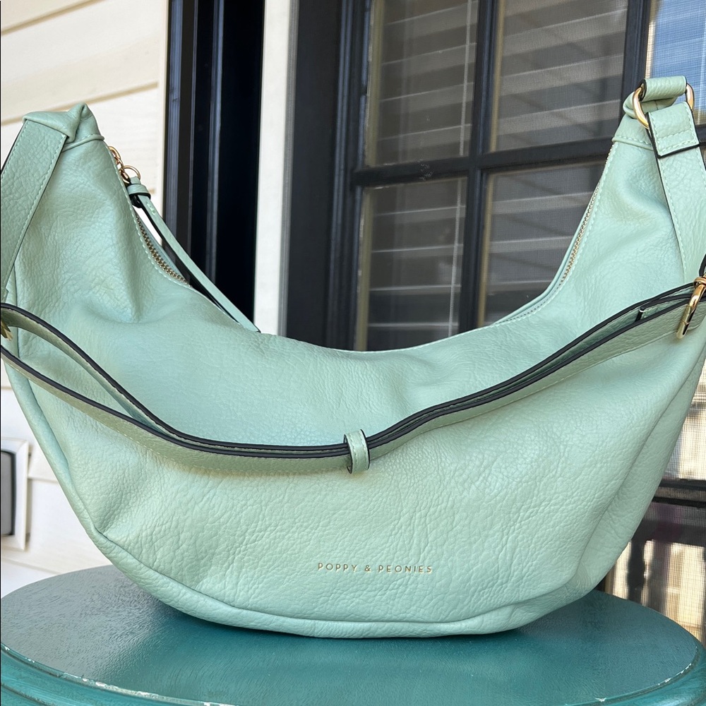 Poppy & Peonies Over The Moon Crossbody Crescent Bag in Mint